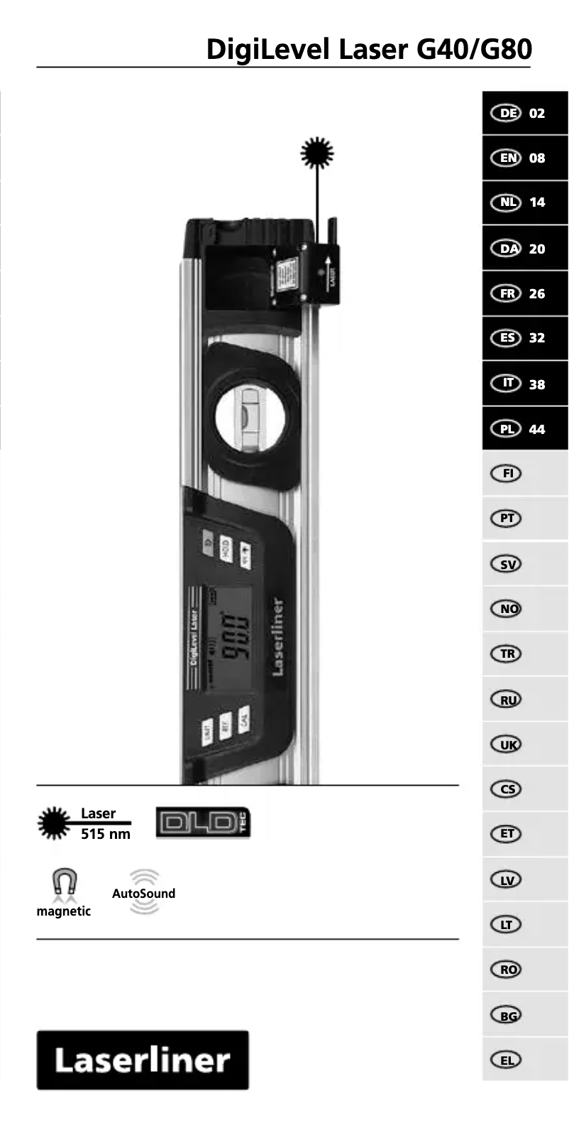 Page 1 de la notice Manuel utilisateur Laserliner DigiLevel-Laser G80