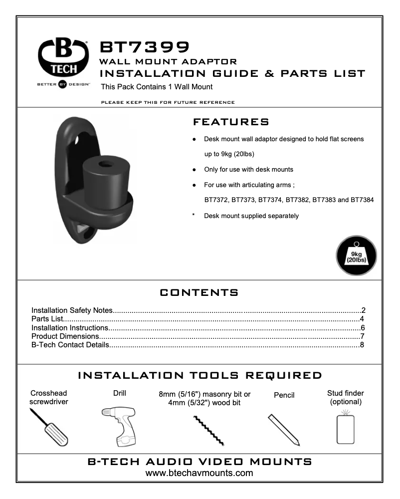 Page 1 of the manual User Manual B-Tech BT7399