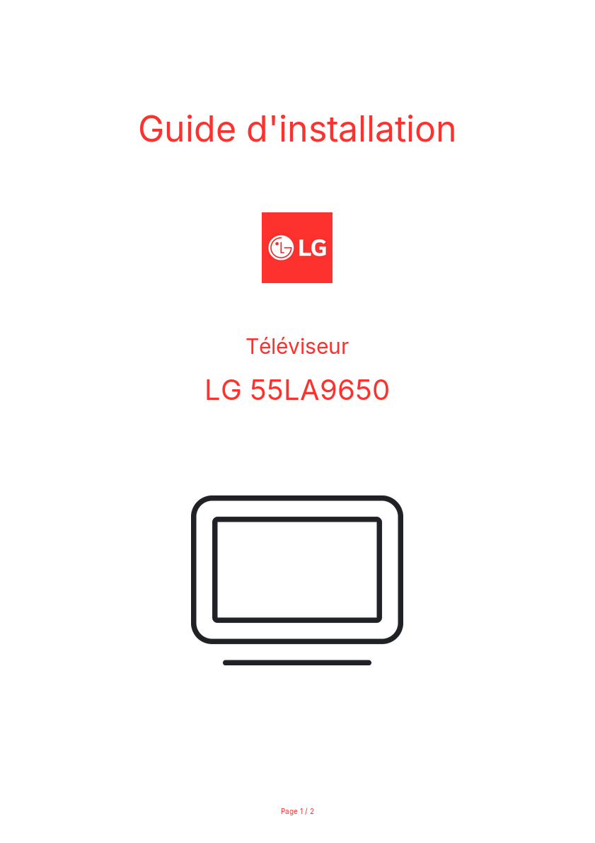 Page n°1 - Guide d'installation LG 55LA9650