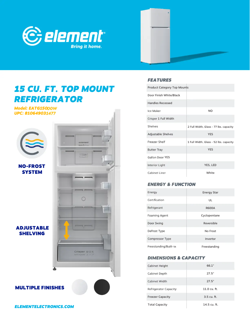 Page n°1 - Fiche technique Element EATG1500W