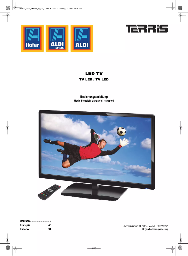 Page 1 de la notice Manuel utilisateur Terris LED TV 2242