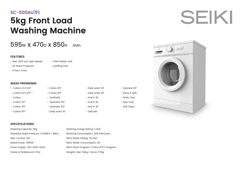 Page n°1 - Fiche technique Seiki SC-500AU7FL