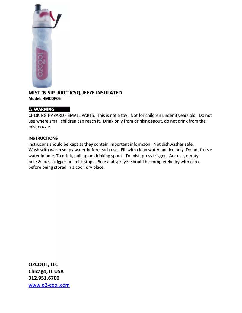 Page 1 de la notice Manuel utilisateur O2COOL HMCDP09