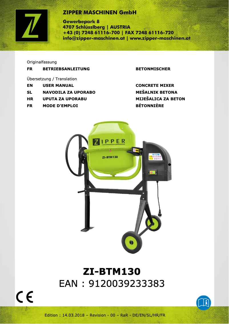 Page 1 de la notice Manuel utilisateur Zipper ZI-BTM130