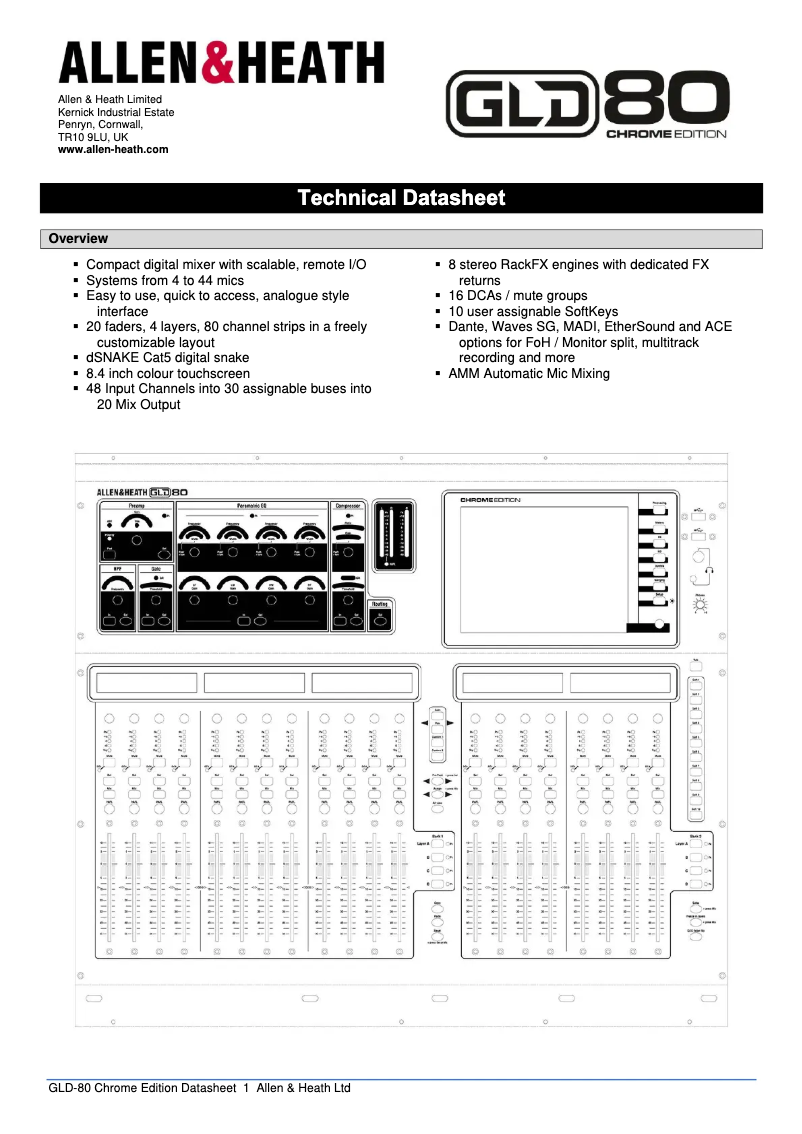 Page n°1 - Fiche technique Allen & Heath GLD-80