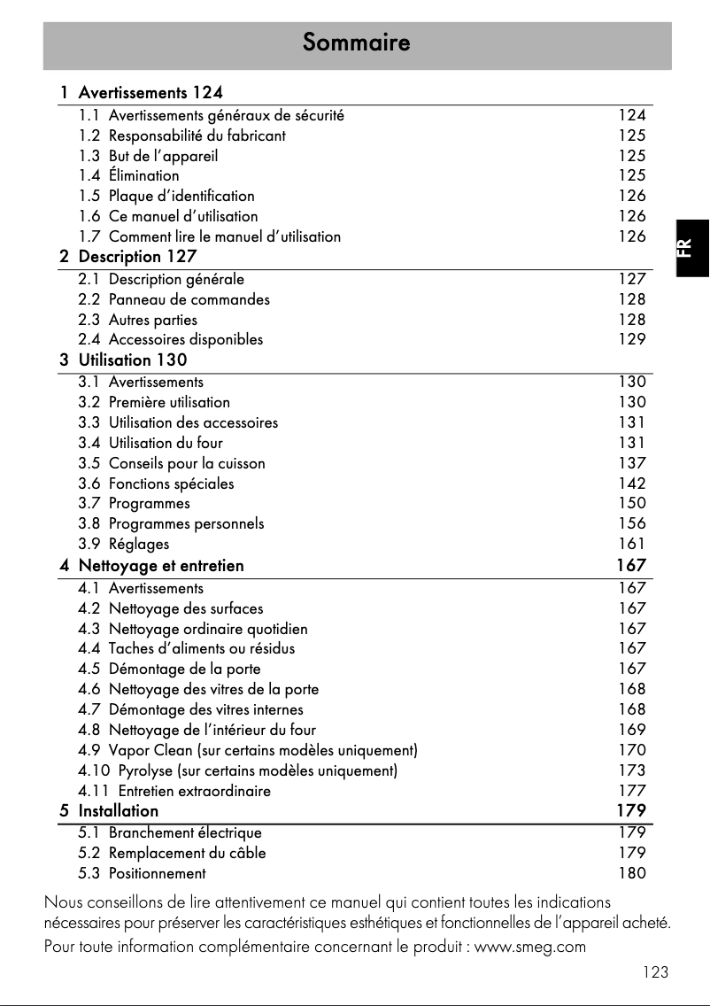 Page 1 de la notice Manuel utilisateur Smeg SFP140