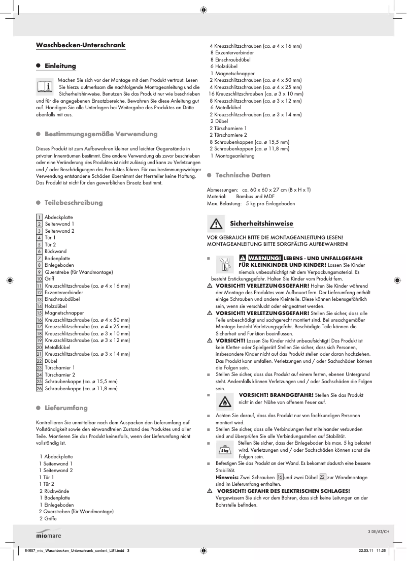 Page n°1 - Manuel utilisateur Miomare IAN 64657