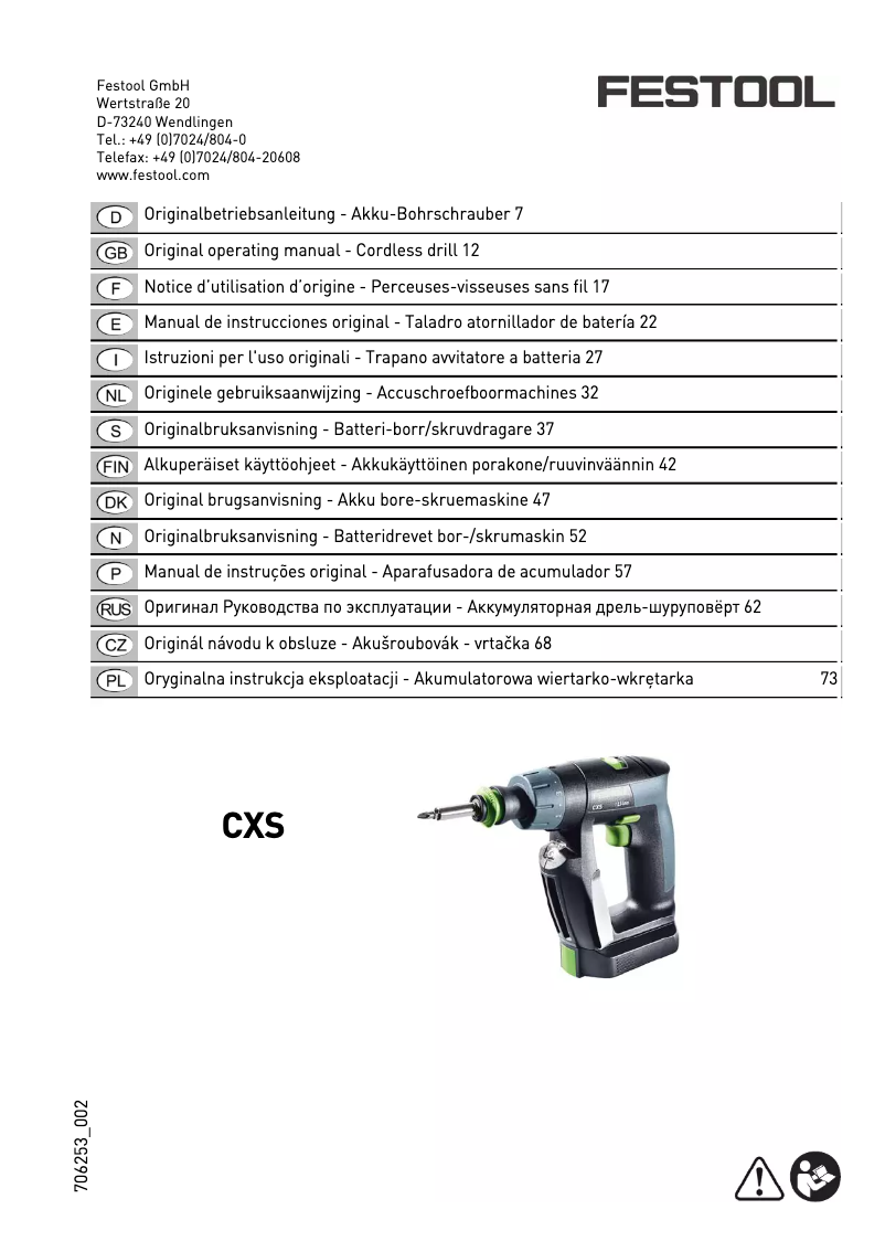 Page n°1 - Manuel utilisateur Festool CXS Li