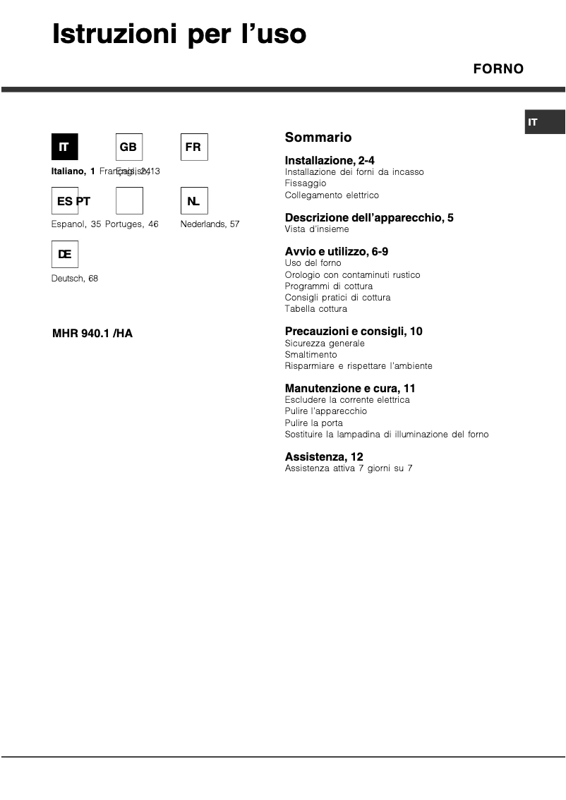 Página 1 del manual Manual de usuario Hotpoint Ariston Deco MHR 940.1 (OW) /HA