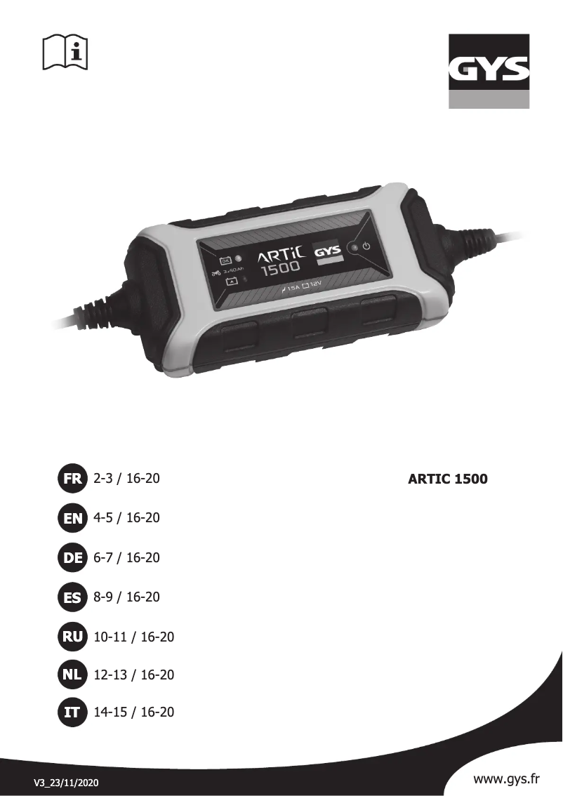 Image de la première page du manuel de l'appareil Artic 1500