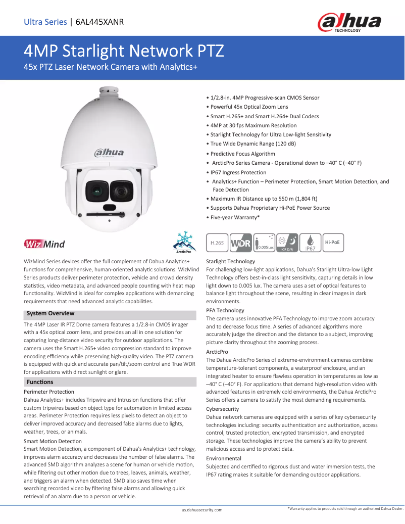 Page n°1 - Fiche technique Dahua Technology 6AL445XANR