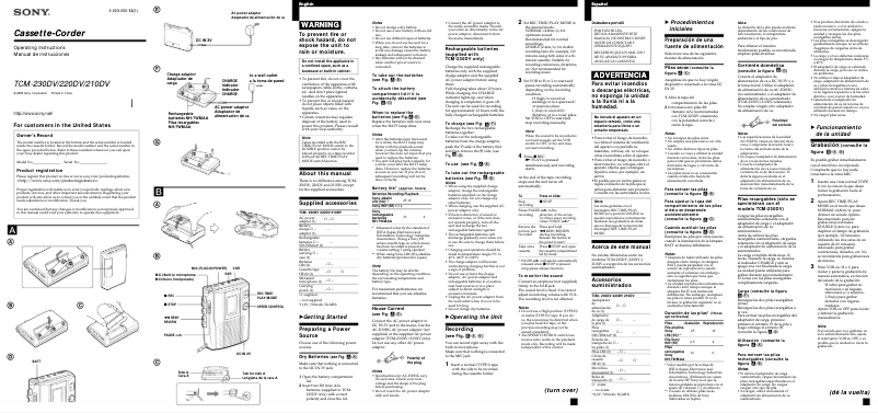 Image de la première page du manuel de l'appareil TCM-230DV