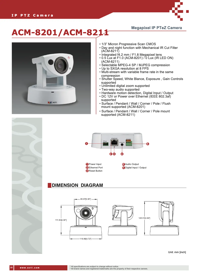 Page n°1 - Fiche technique ACTi ACM-8201