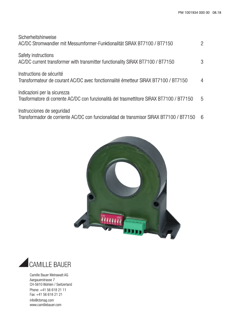 Page n°1 - Instructions de sécurité Camille Bauer SIRAX BT7150