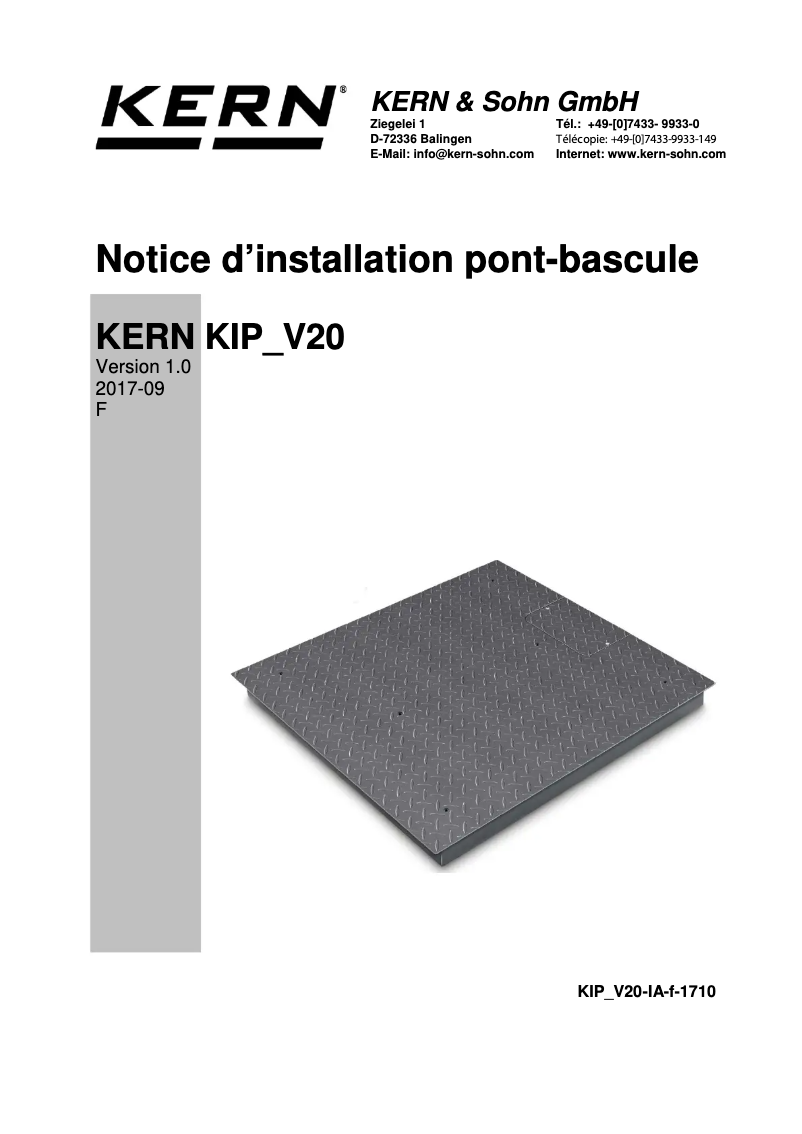 Page 1 de la notice Guide d'installation Kern BID 3T-3LM