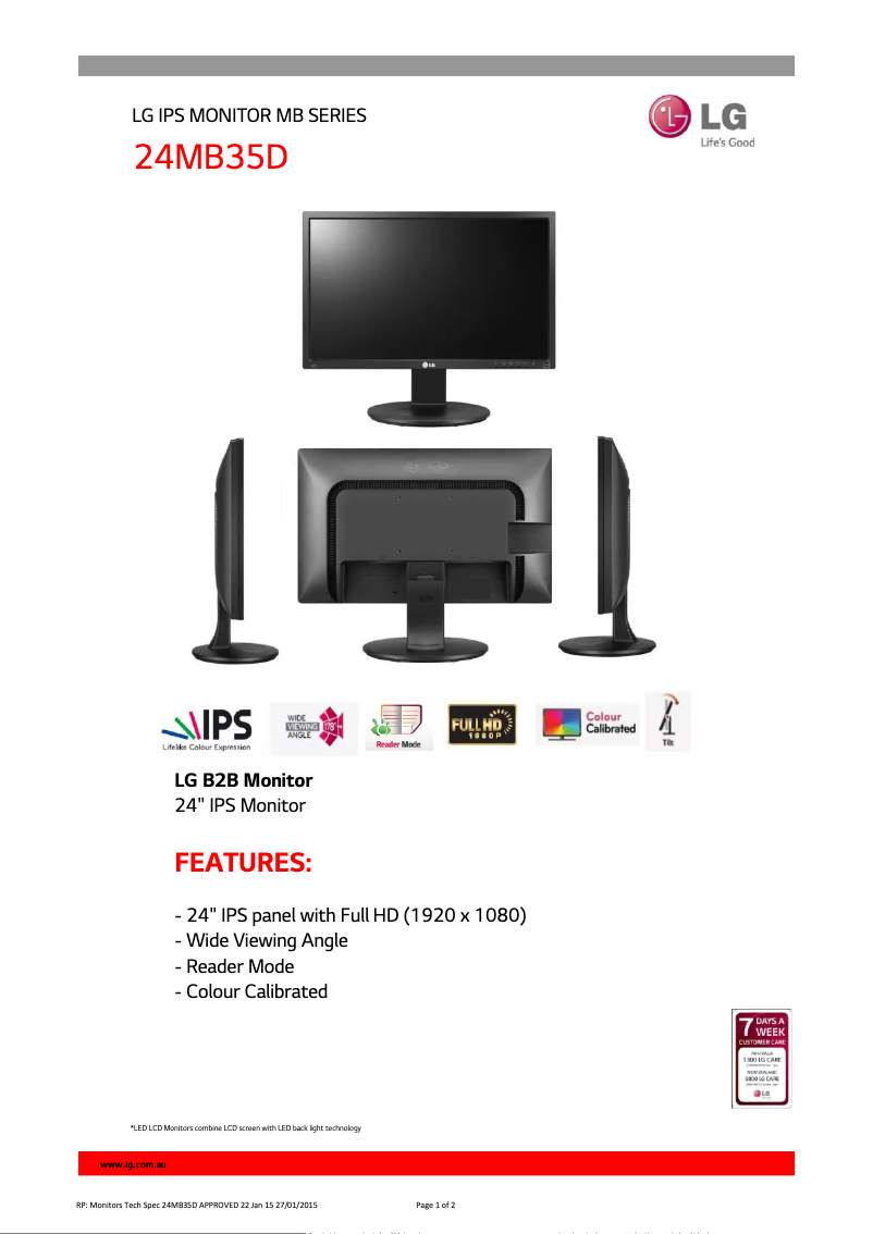 Página 1 del manual Ficha técnica LG 24MB35D-B