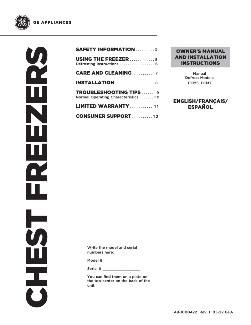 Page 1 de la notice Manuel utilisateur GE FCM7STWW