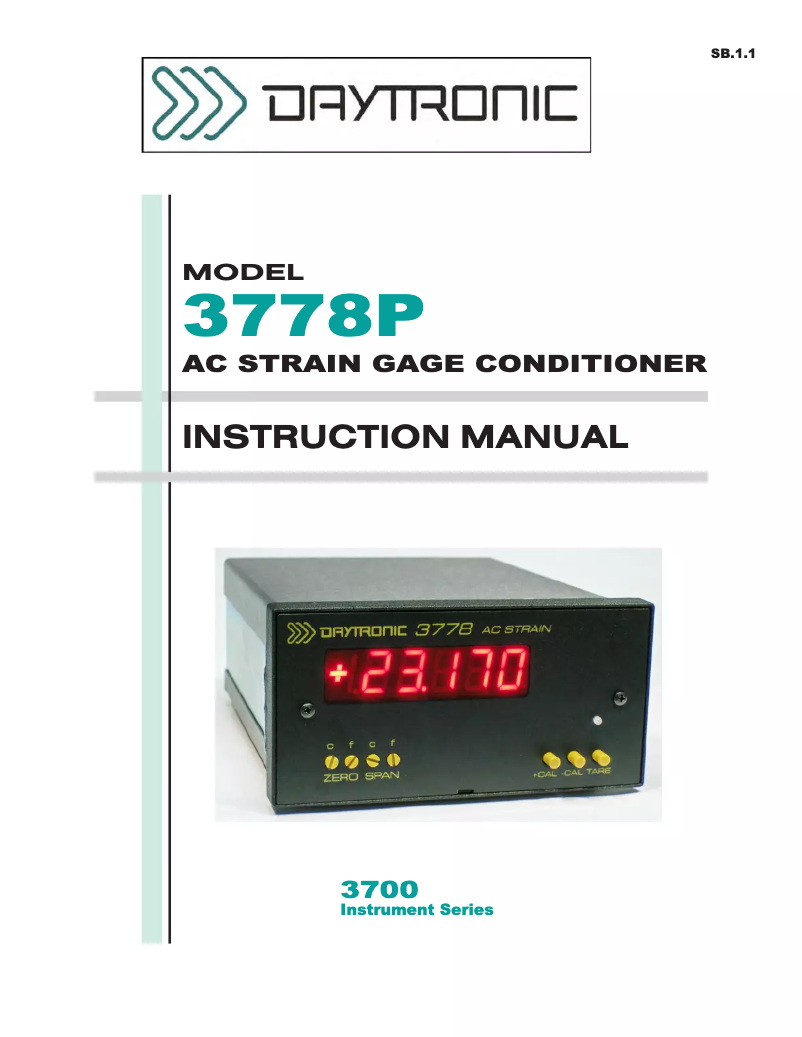 Page n°1 - Manuel utilisateur Daytronic 3778P