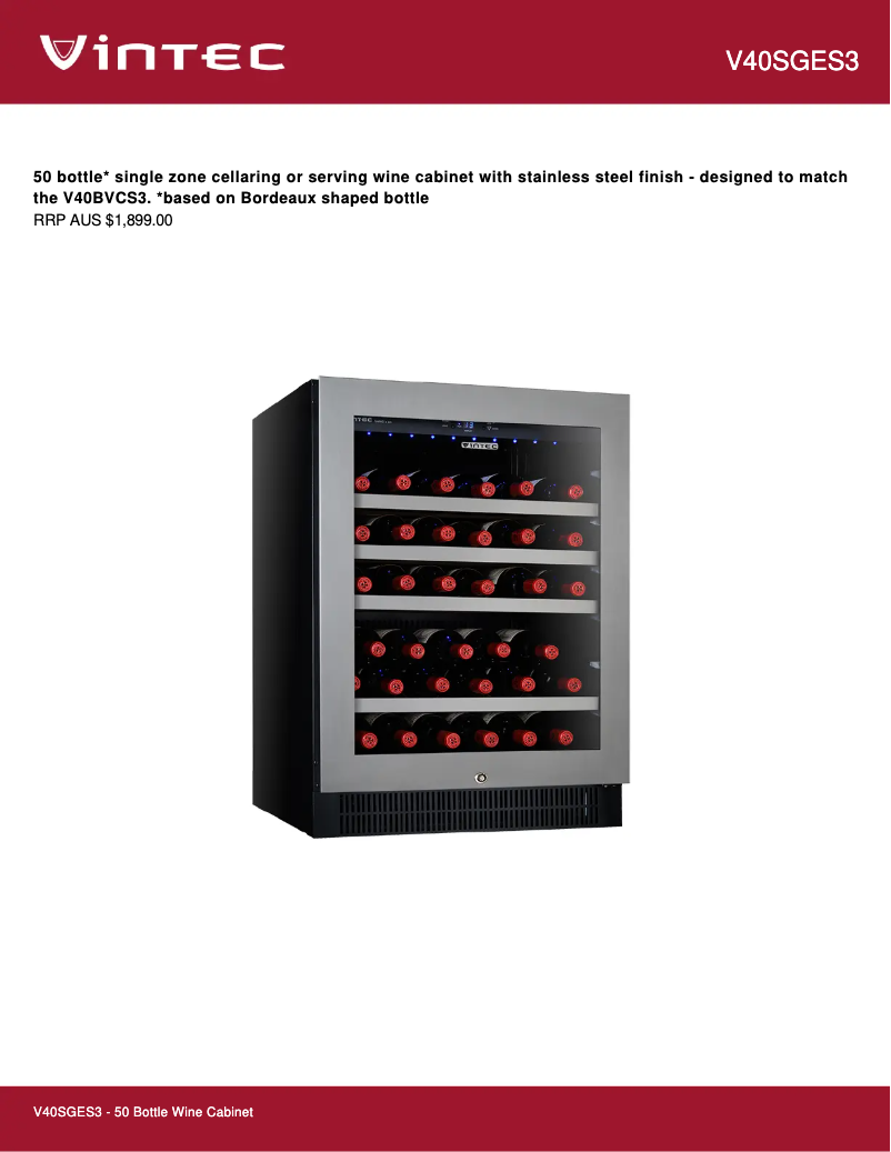 Page 1 de la notice Fiche technique Vintec V40SGES3