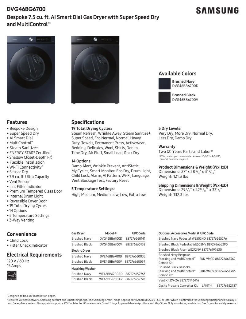 Page n°1 - Fiche technique Samsung DVG46BB6700D