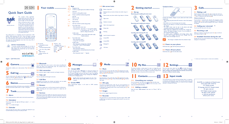 Page 1 de la notice Manuel utilisateur Alcatel One Touch 20.52X