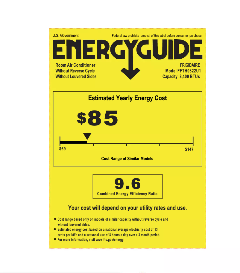 Page 1 de la notice Label énergétique Frigidaire FFTH0822U1