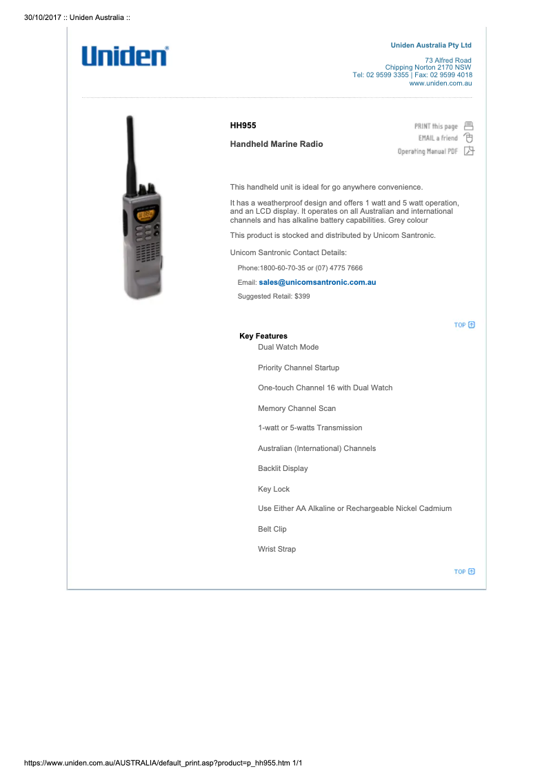 Image de la première page du manuel de l'appareil HH955