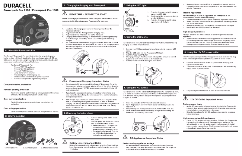 Page n°1 - Manuel utilisateur Duracell Powerpack Pro 1100