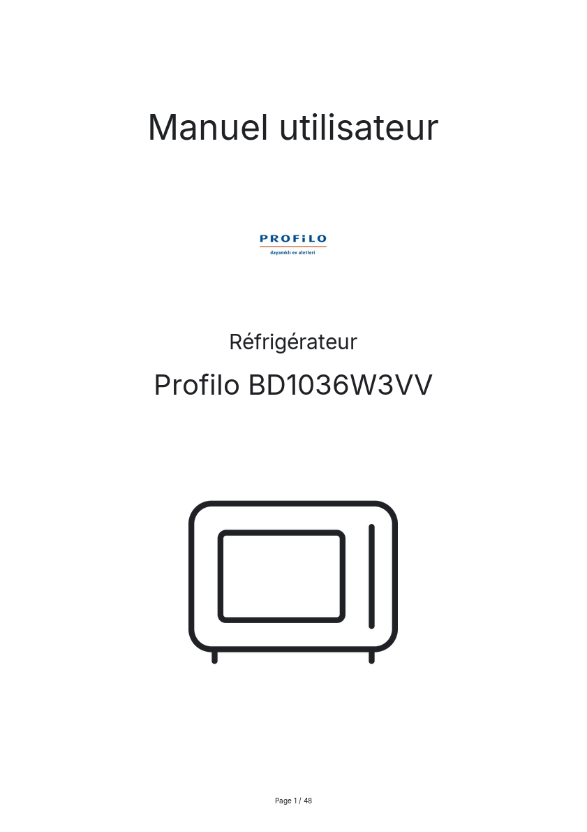 Page n°1 - Manuel utilisateur Profilo BD1036W3VV