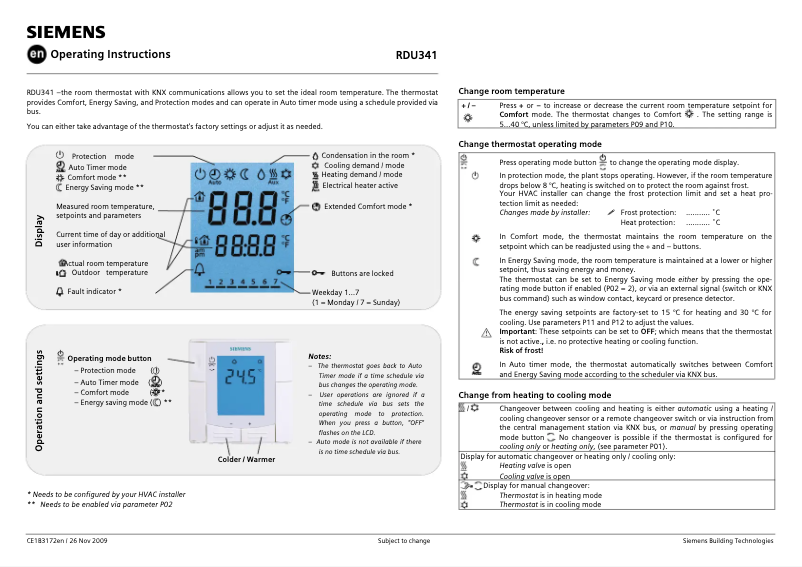 Page n°1 - Manuel utilisateur Siemens RDU341