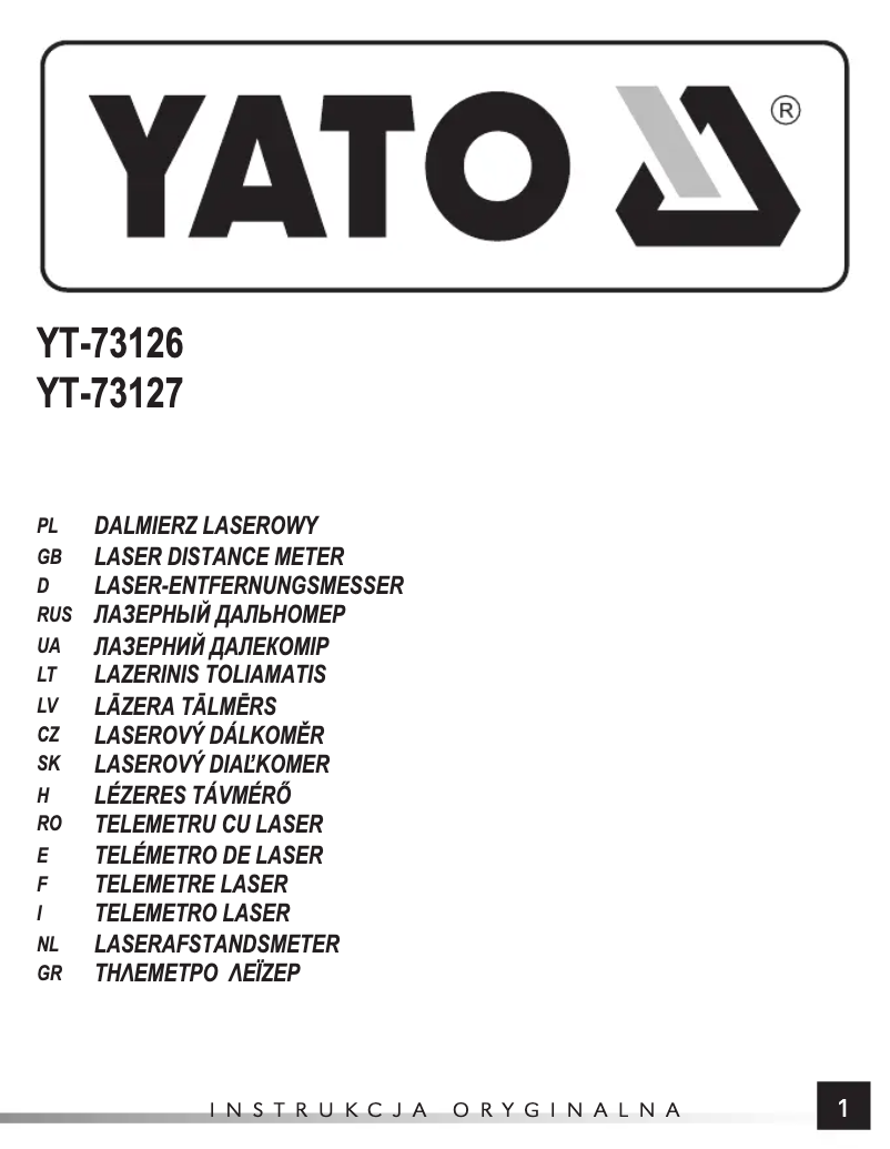 Page 1 de la notice Manuel utilisateur Yato YT-73126