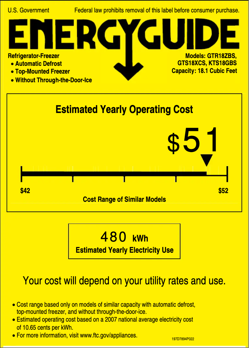 Página 1 del manual Etiqueta energética GE GTS18XCSWW