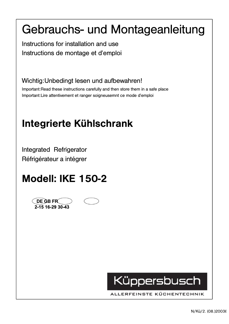 Page n°1 - Manuel utilisateur Küppersbusch IKE 150-2