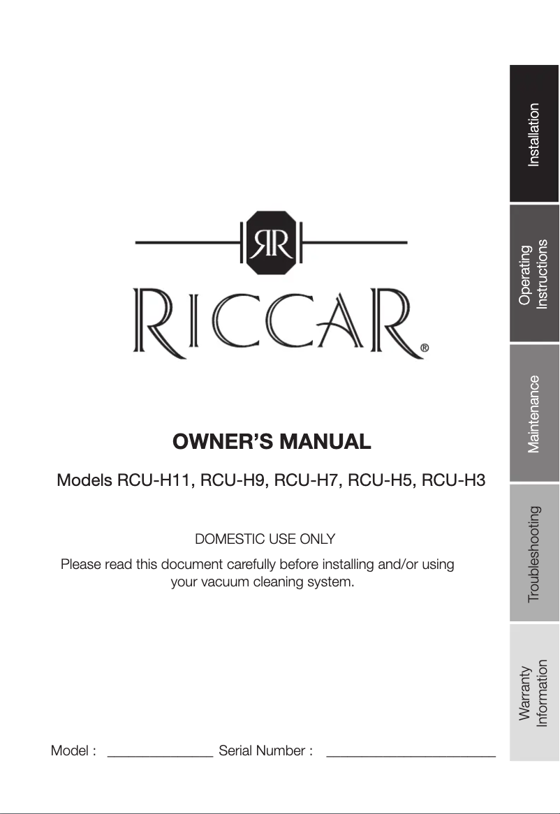Page 1 de la notice Manuel utilisateur Riccar Deluxe Hybrid RCU-H7