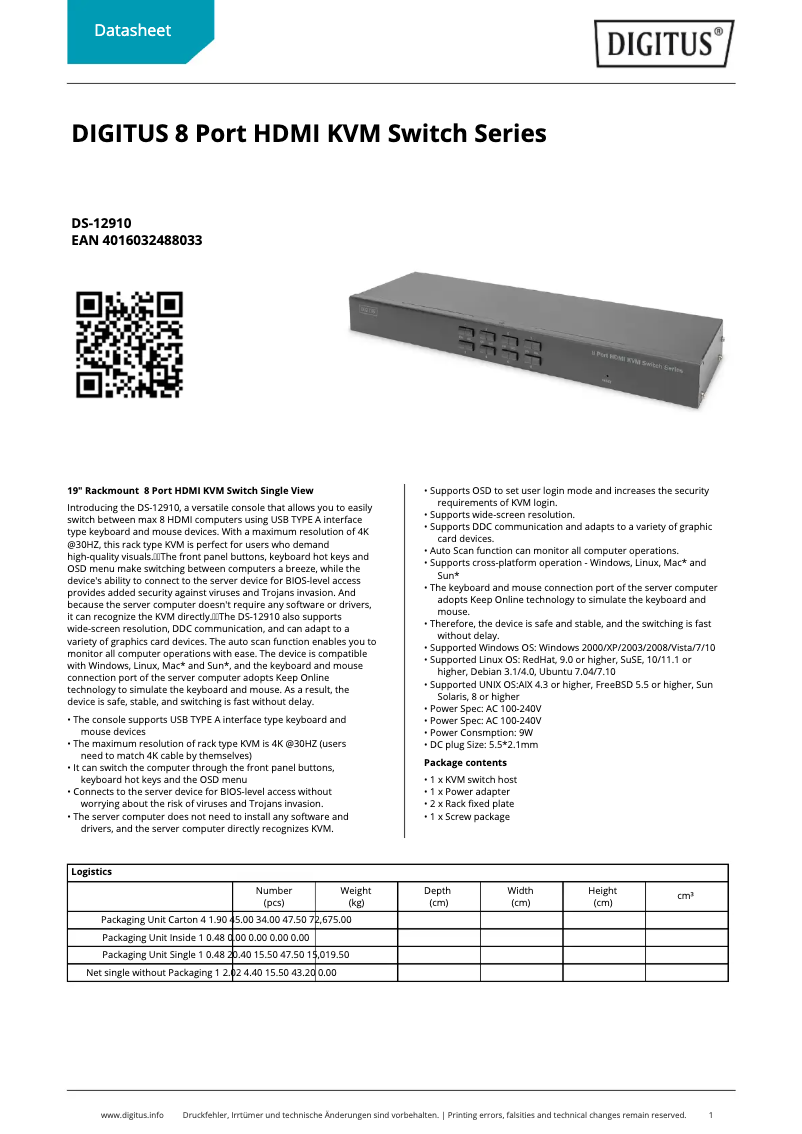 Page n°1 - Fiche technique Digitus DS-12910