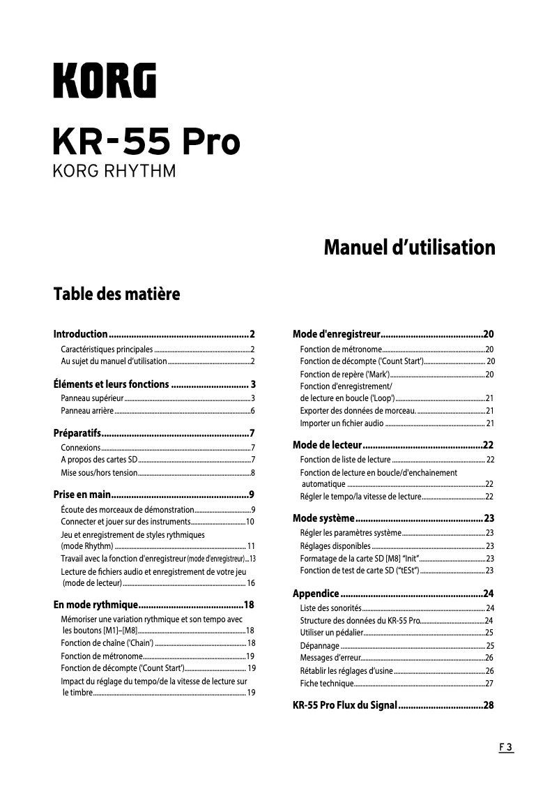 Página 1 del manual Manual de usuario Korg KR-55 Pro