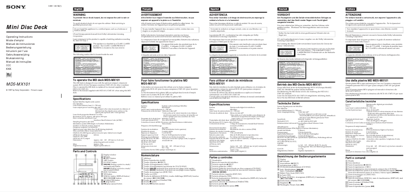 Image de la première page du manuel de l'appareil MDS-MX101