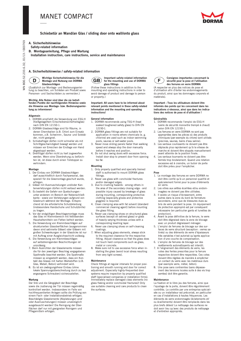 Page n°1 - Manuel utilisateur Dormakaba Manet
