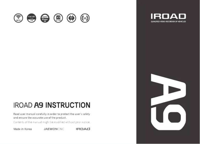 Page 1 of the manual User Manual iRoad A9