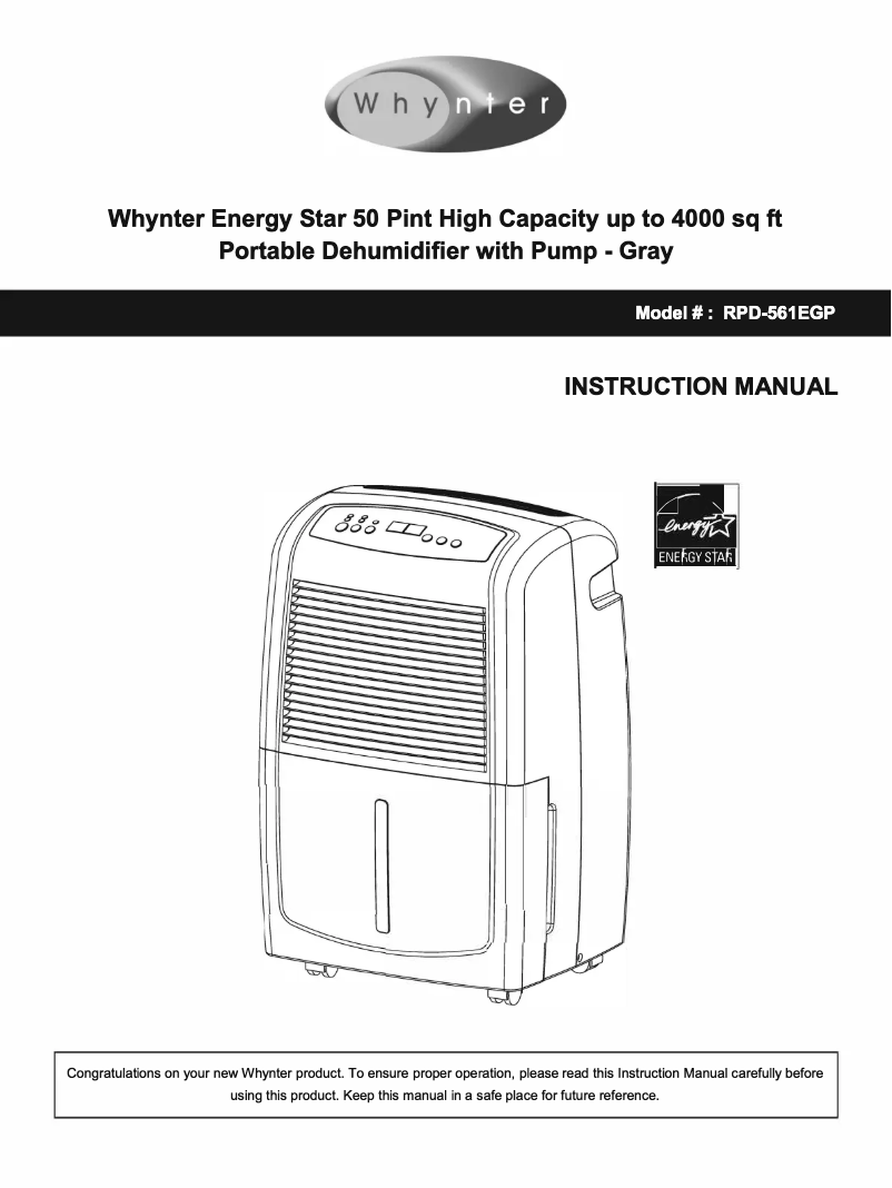 Page 1 de la notice Manuel utilisateur Whynter RPD-561EGP