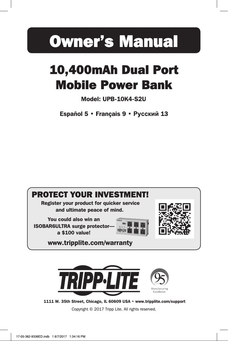 Page 1 de la notice Manuel utilisateur Tripp Lite UPB-10K4-S2U