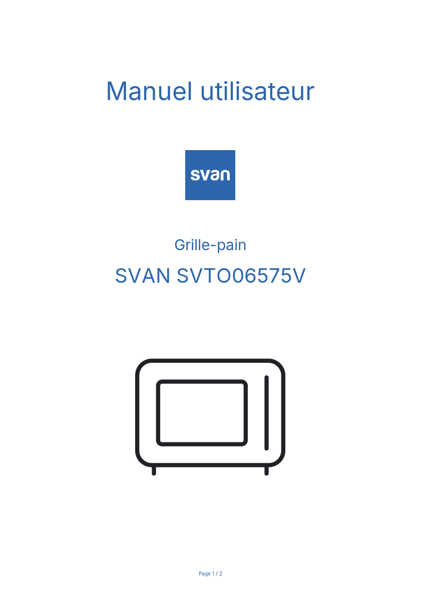 Page n°1 - Manuel utilisateur SVAN SVTO06575V