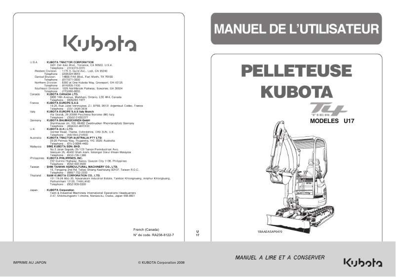 Page 1 de la notice Manuel utilisateur Kubota U17