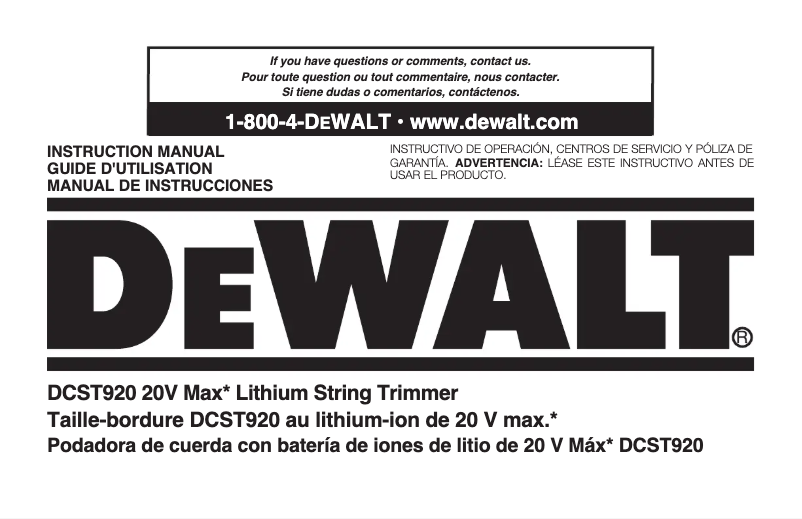Page n°1 - Manuel utilisateur DeWalt DCST920