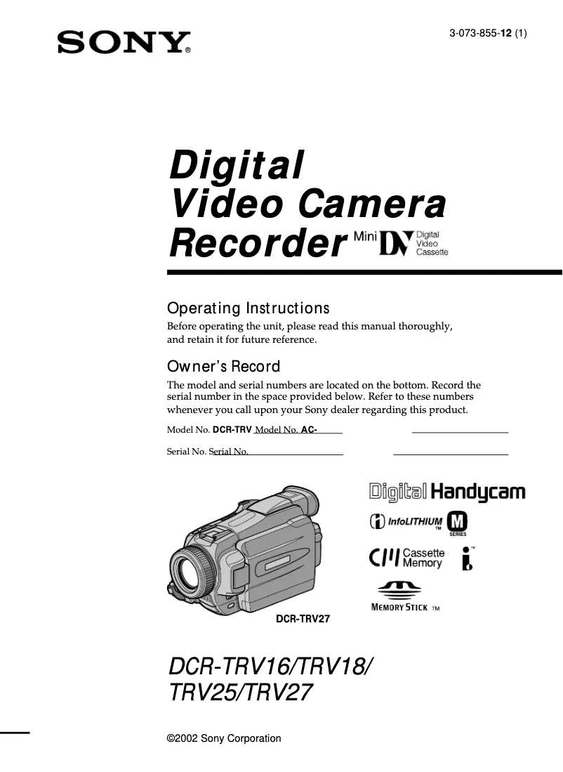 Image de la première page du manuel de l'appareil DCR-TRV16