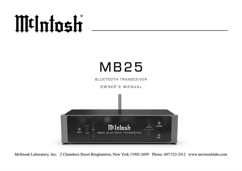 Page 1 de la notice Manuel utilisateur McIntosh MB25