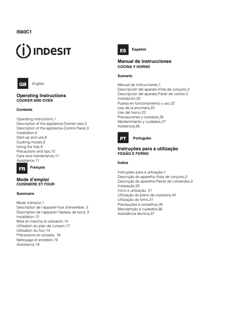 Page n°1 - Manuel utilisateur Indesit IS60C1X
