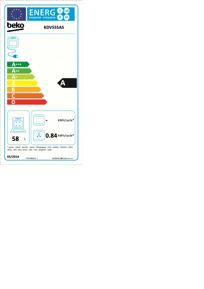Page 1 de la notice Label énergétique Beko KDV555A