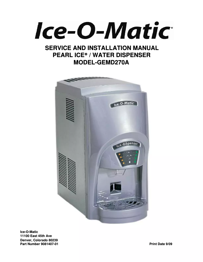 Page n°1 - Guide d'installation Ice-O-Matic GEMD270A