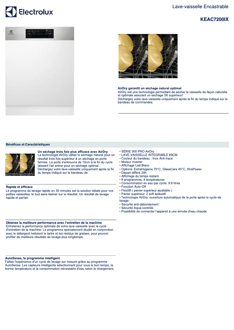 Page 1 de la notice Fiche technique Electrolux KEAC7200IX